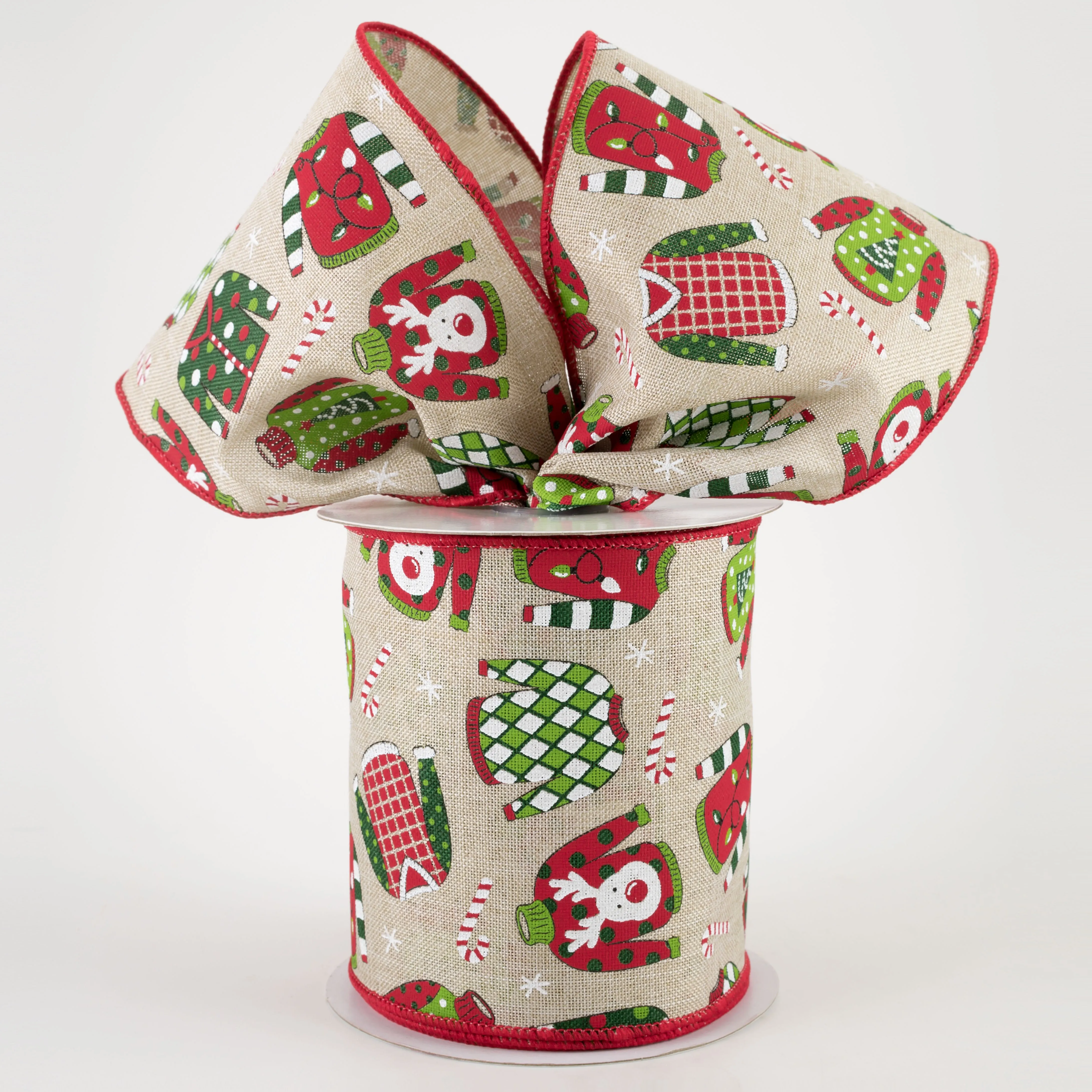 4" Ugly Christmas Sweaters Ribbon: Light Natural (10 Yards)