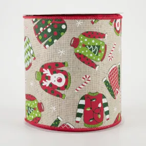 4" Ugly Christmas Sweaters Ribbon: Light Natural (10 Yards)