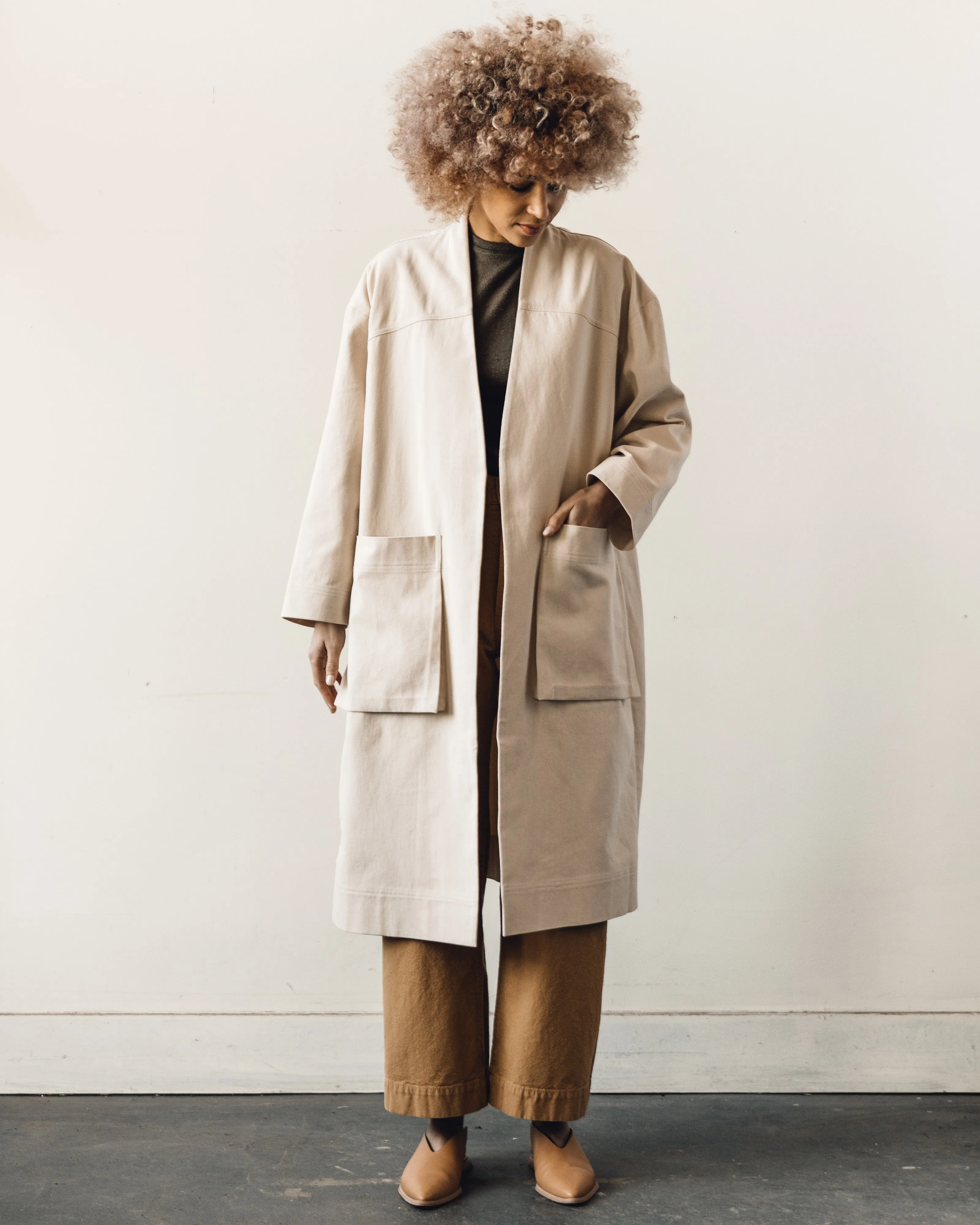 7115 Pockets Long Coat, Sand Beige