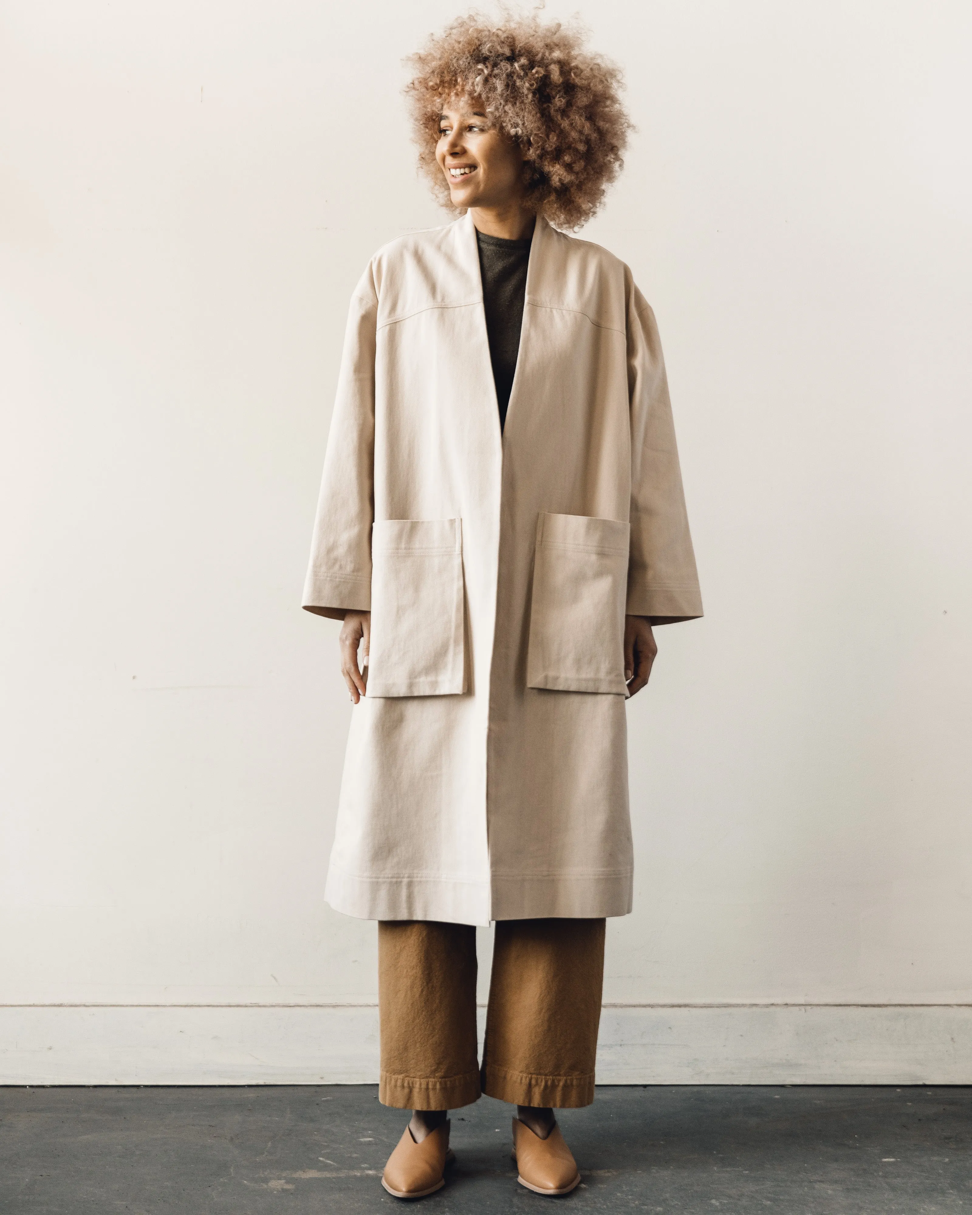 7115 Pockets Long Coat, Sand Beige