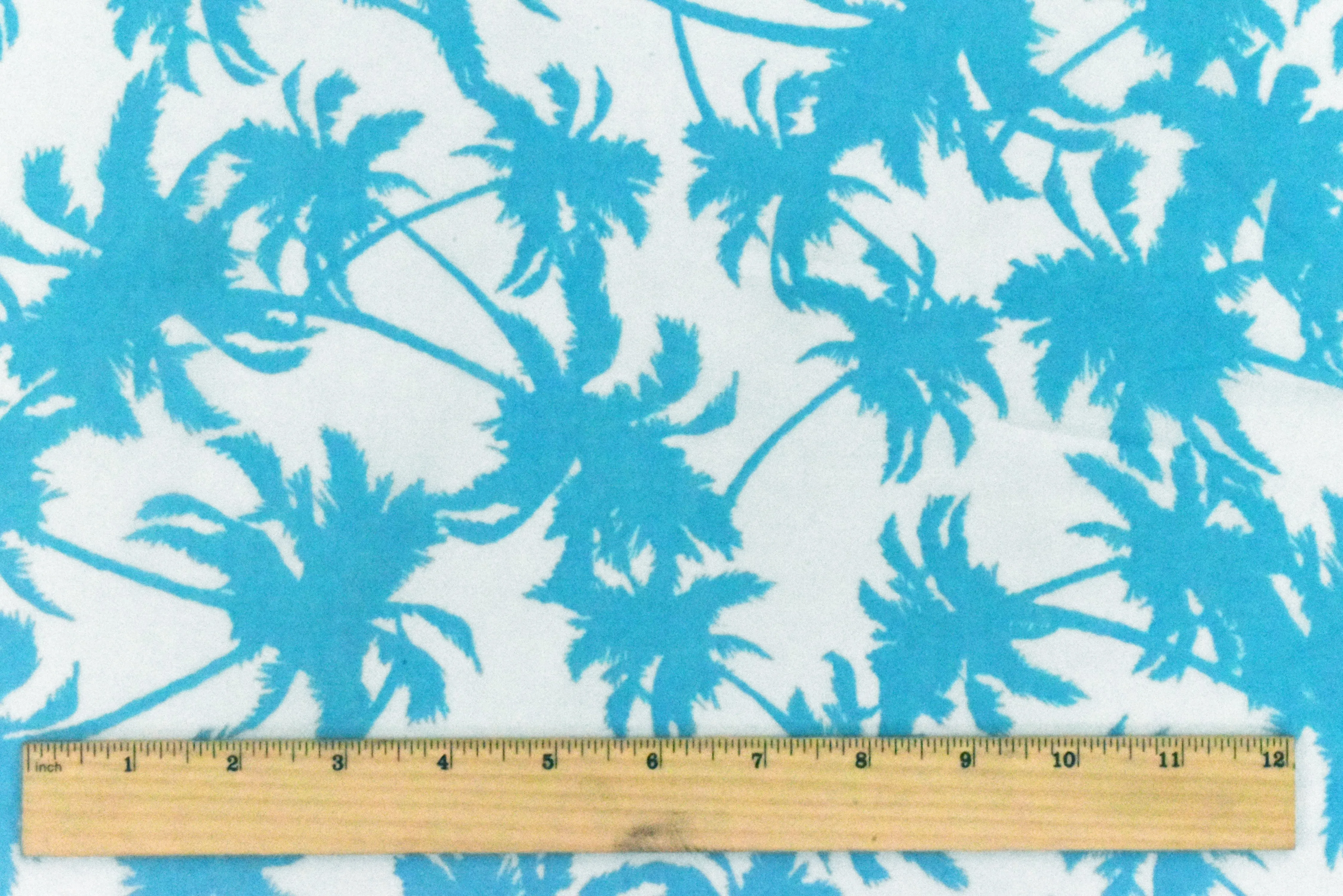 Aquatic Teal-Ivory Palm Tree Printed Crepe Chiffon Fabric