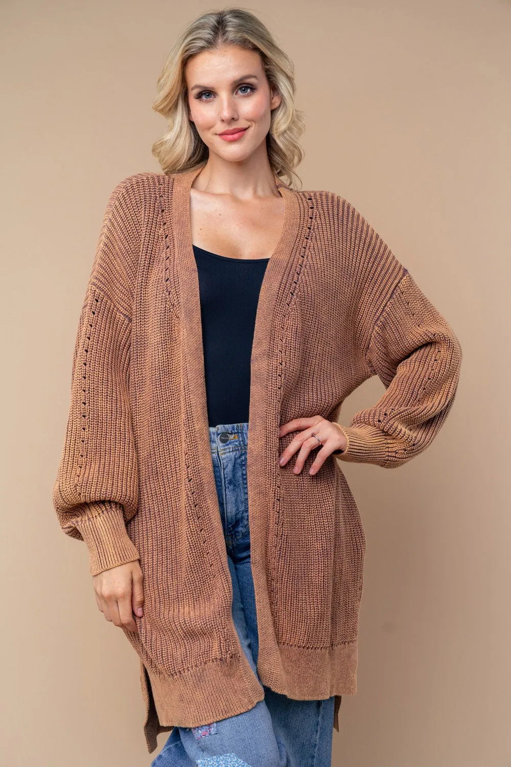 Ash Brown Long Sleeve Solid Knit Cardigan