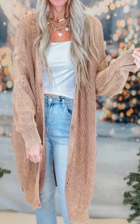 Ash Brown Long Sleeve Solid Knit Cardigan