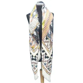 Aztec Oversized Scarf - Ivory with Brown