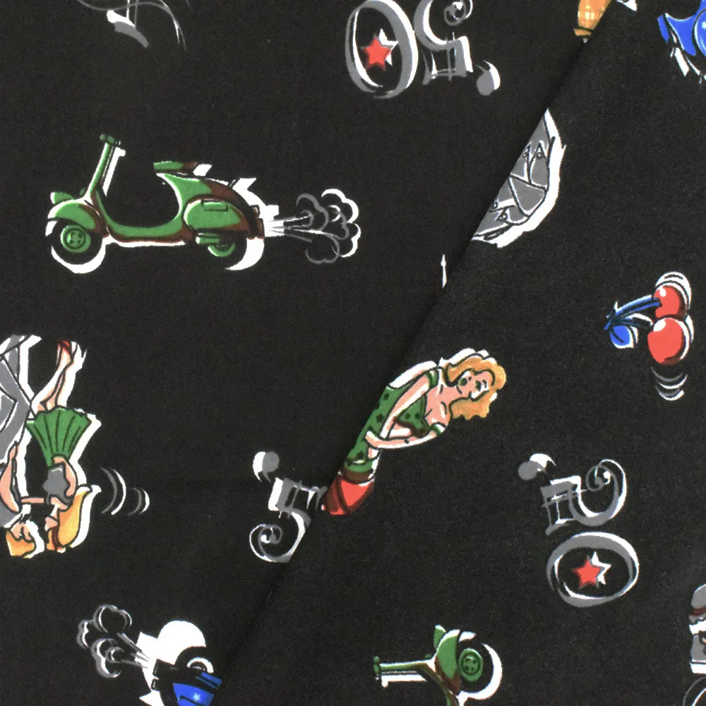 Basic Black-White-Multi Fashion Cartoon Printed Chiffon Woven Fabric