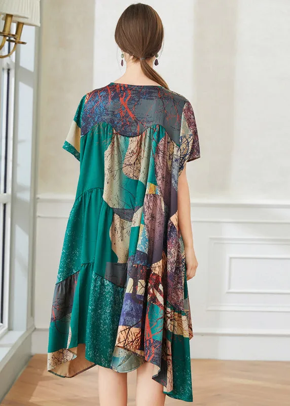 Beautiful Colorblock Asymmetrical Patchwork Tie Dye Chiffon Dresses Summer LY0291