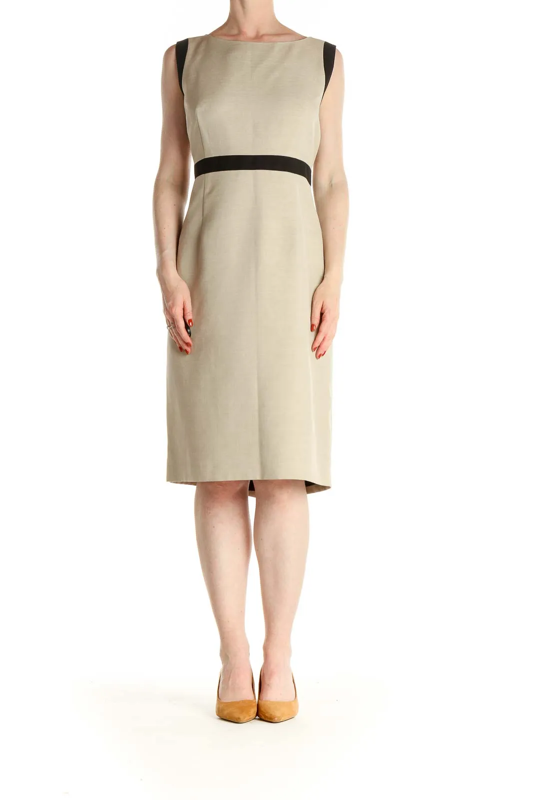 Beige Colorblock Work Sheath Dress