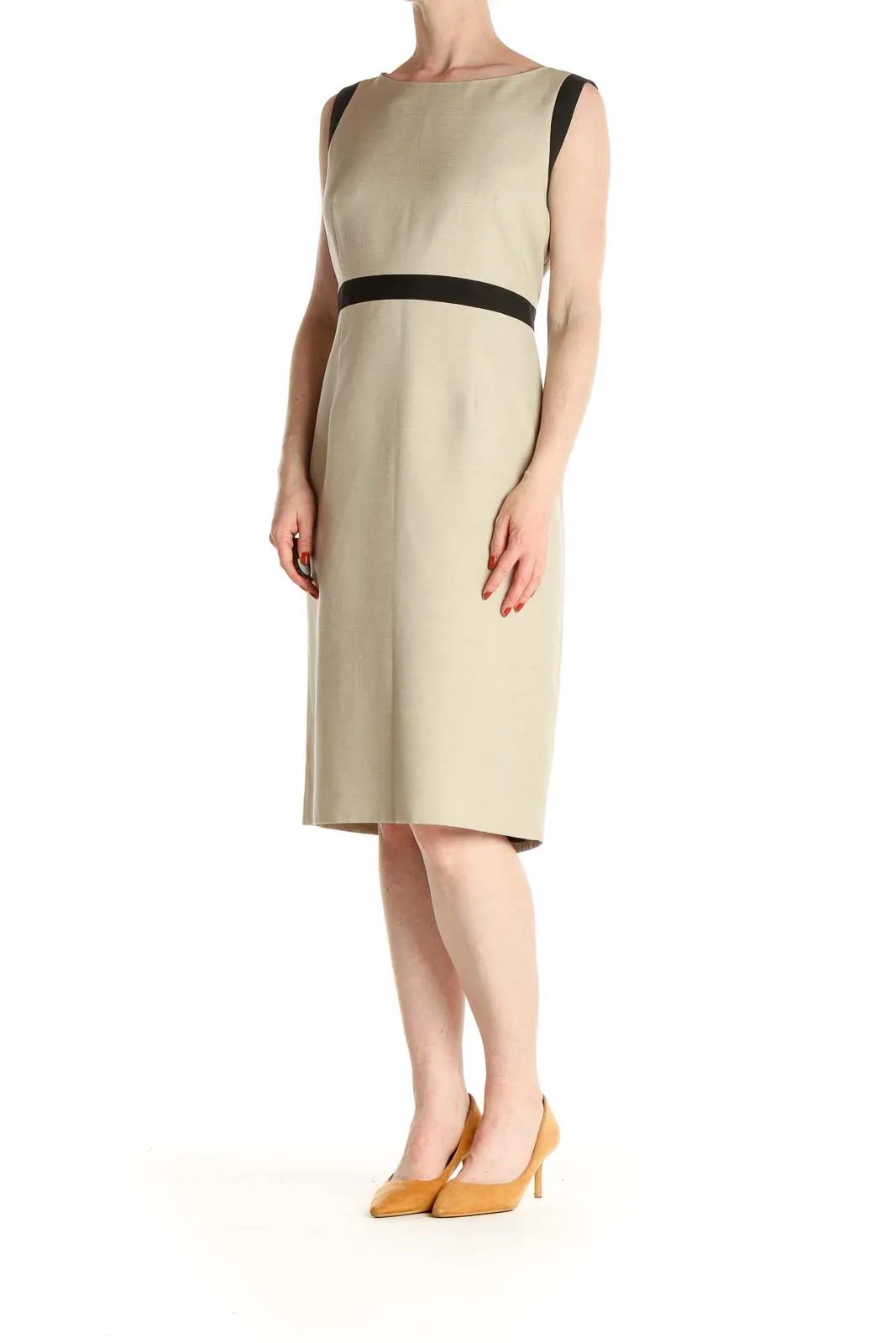 Beige Colorblock Work Sheath Dress