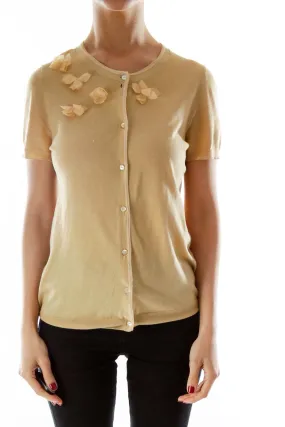 Beige Flower Textured Knit Top