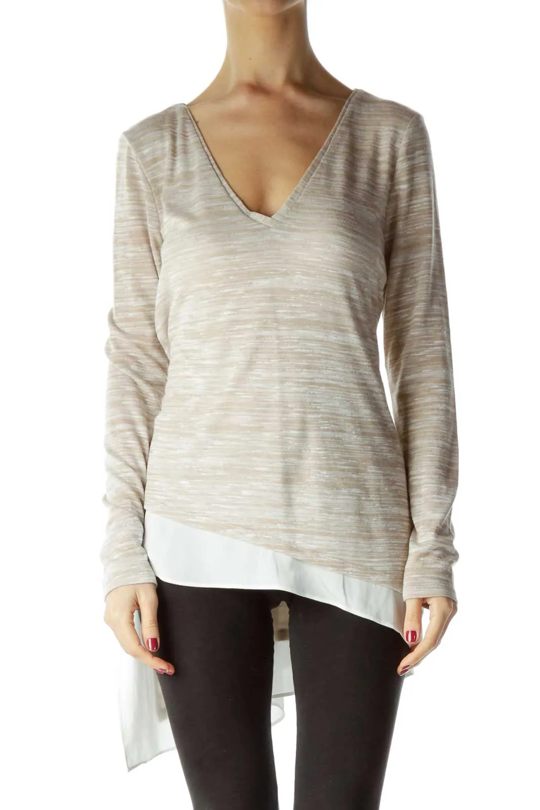 Beige Mottled Layered Knit