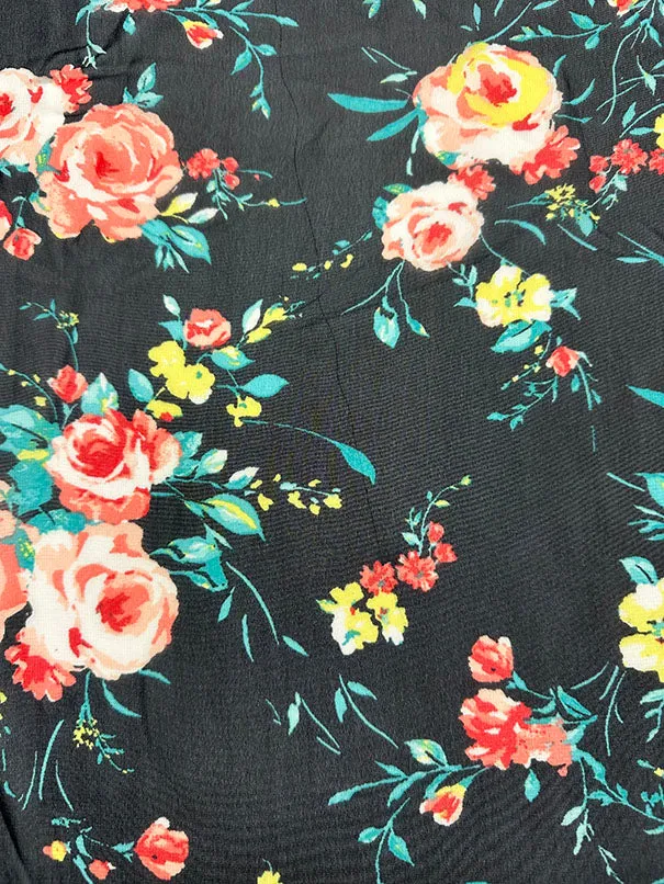 Black Floral Print Poly Chiffon Fabric