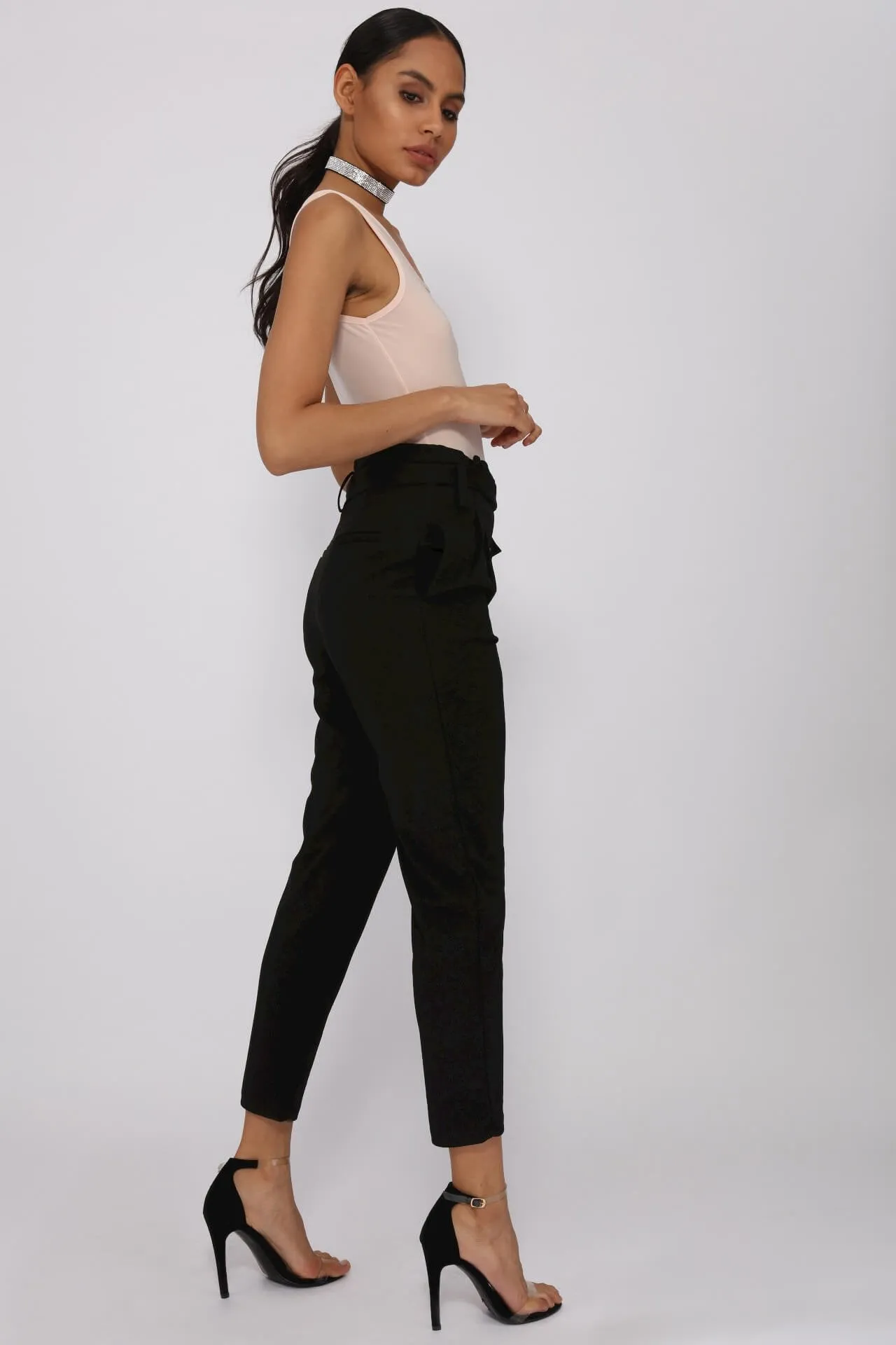 Black High Waisted Cigarette Leg Trousers