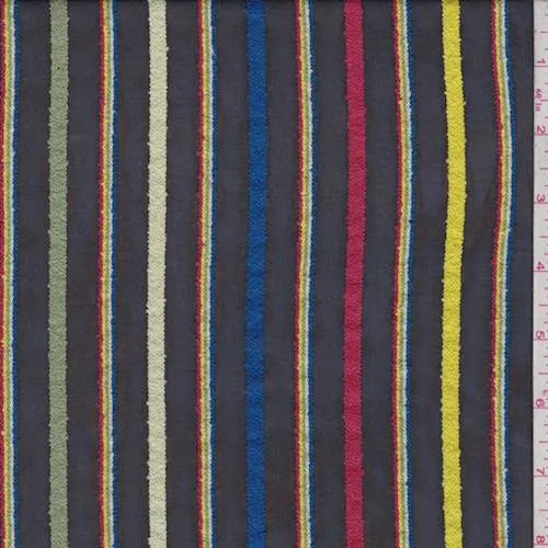 Black Multicolor Stripe Chiffon Fabric