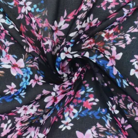 Black-Pink-Multi Floral Printed Poly Chiffon Woven Fabric