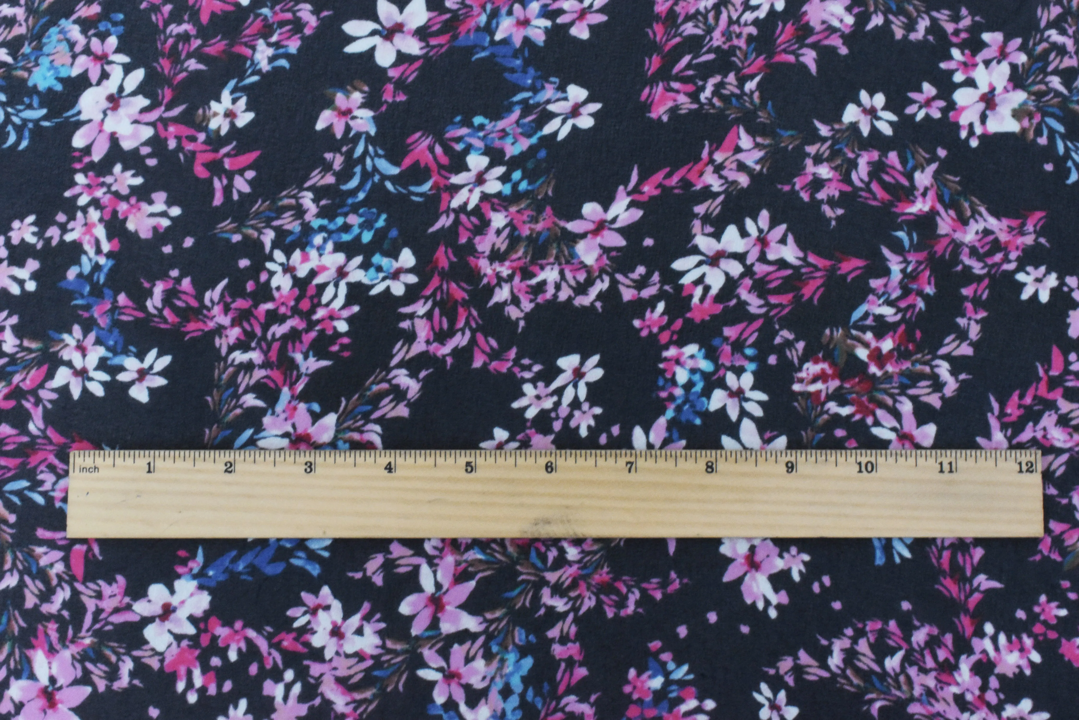 Black-Pink-Multi Floral Printed Poly Chiffon Woven Fabric