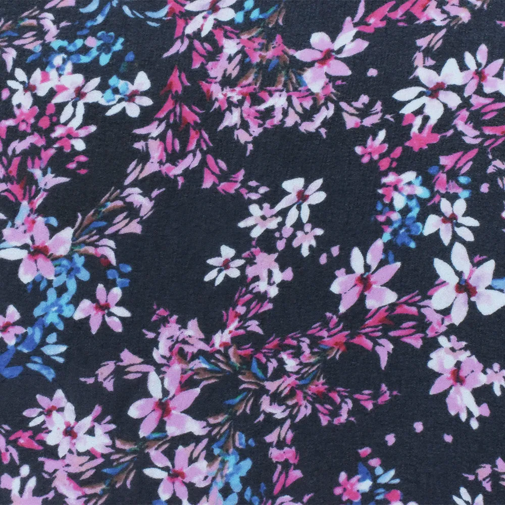 Black-Pink-Multi Floral Printed Poly Chiffon Woven Fabric