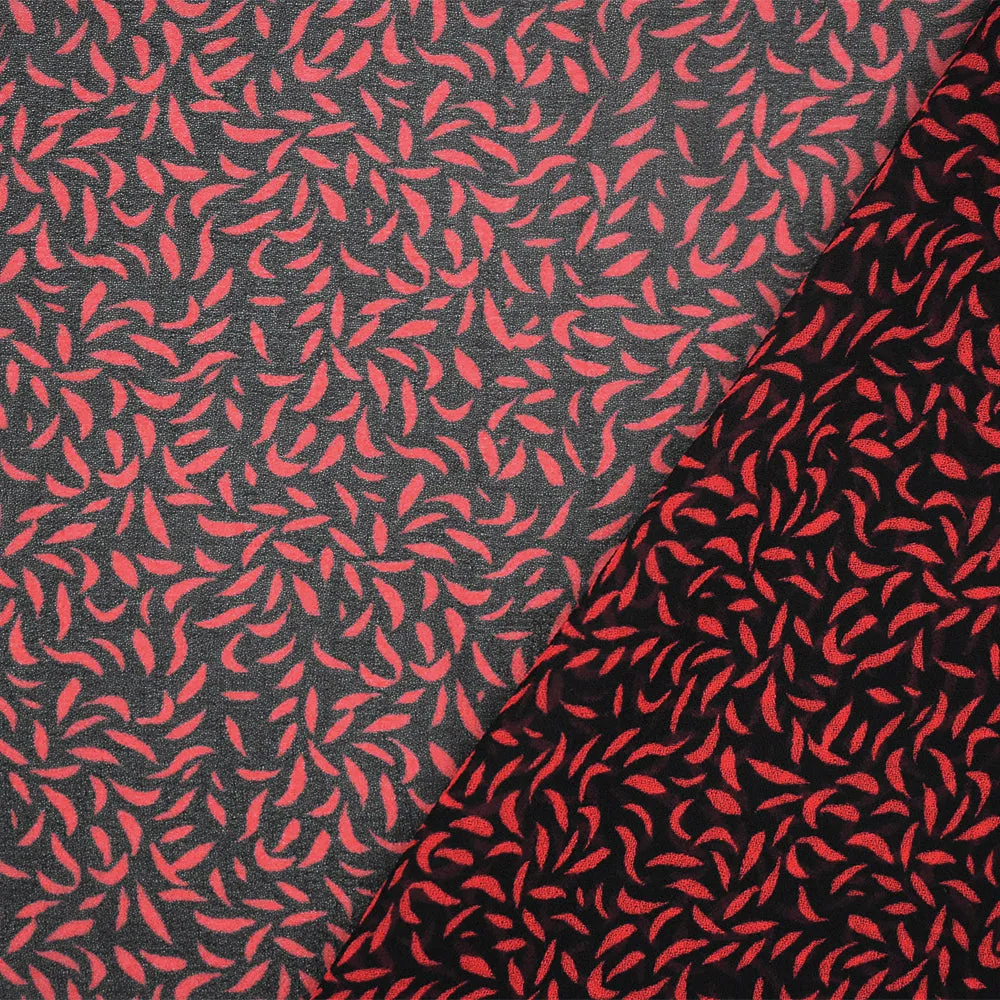 Black-Red Abstract Printed Poly Chiffon Woven Fabric