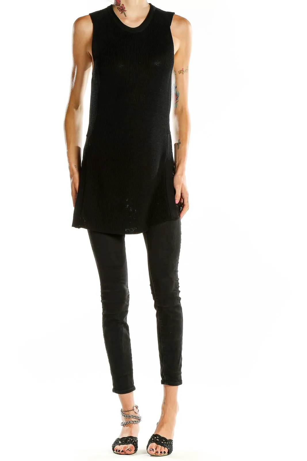 Black Sleeveless Knit Tunic Top