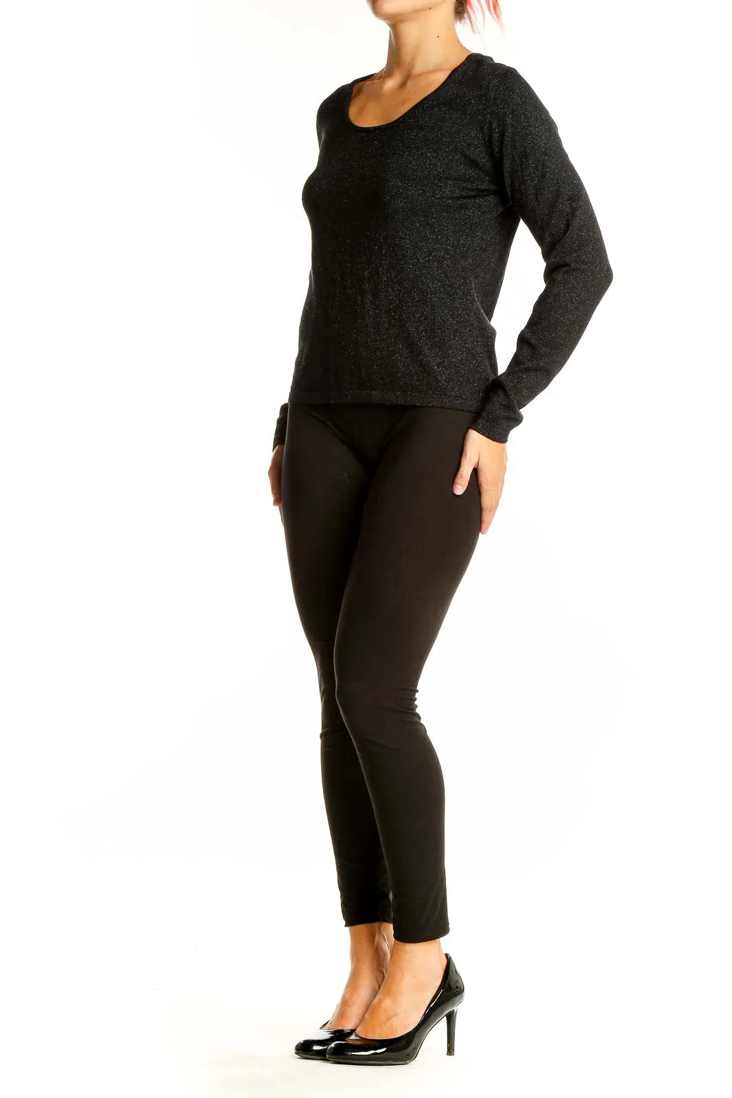 Black Sparkly Long-Sleeve Knit Top