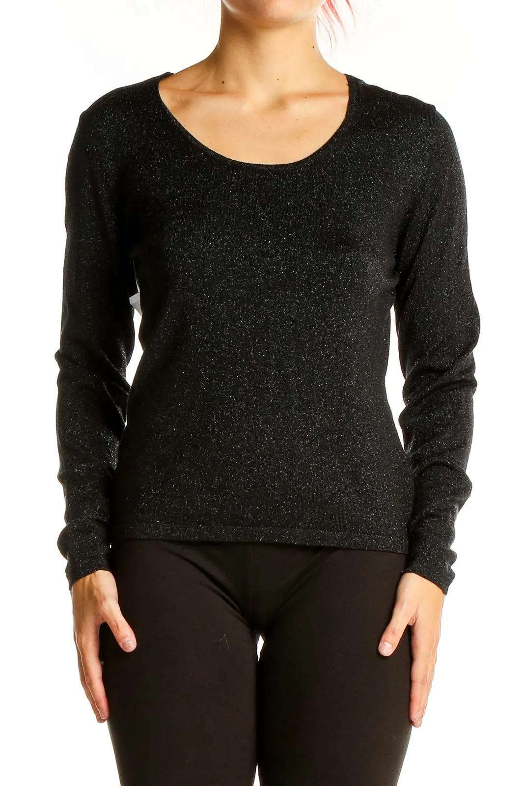 Black Sparkly Long-Sleeve Knit Top