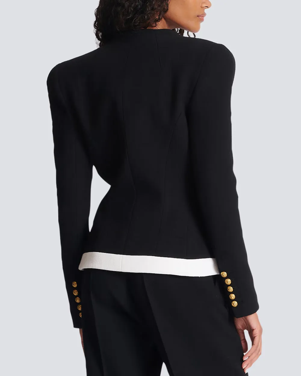 Black Two Tone Single Button Crepe Jacket