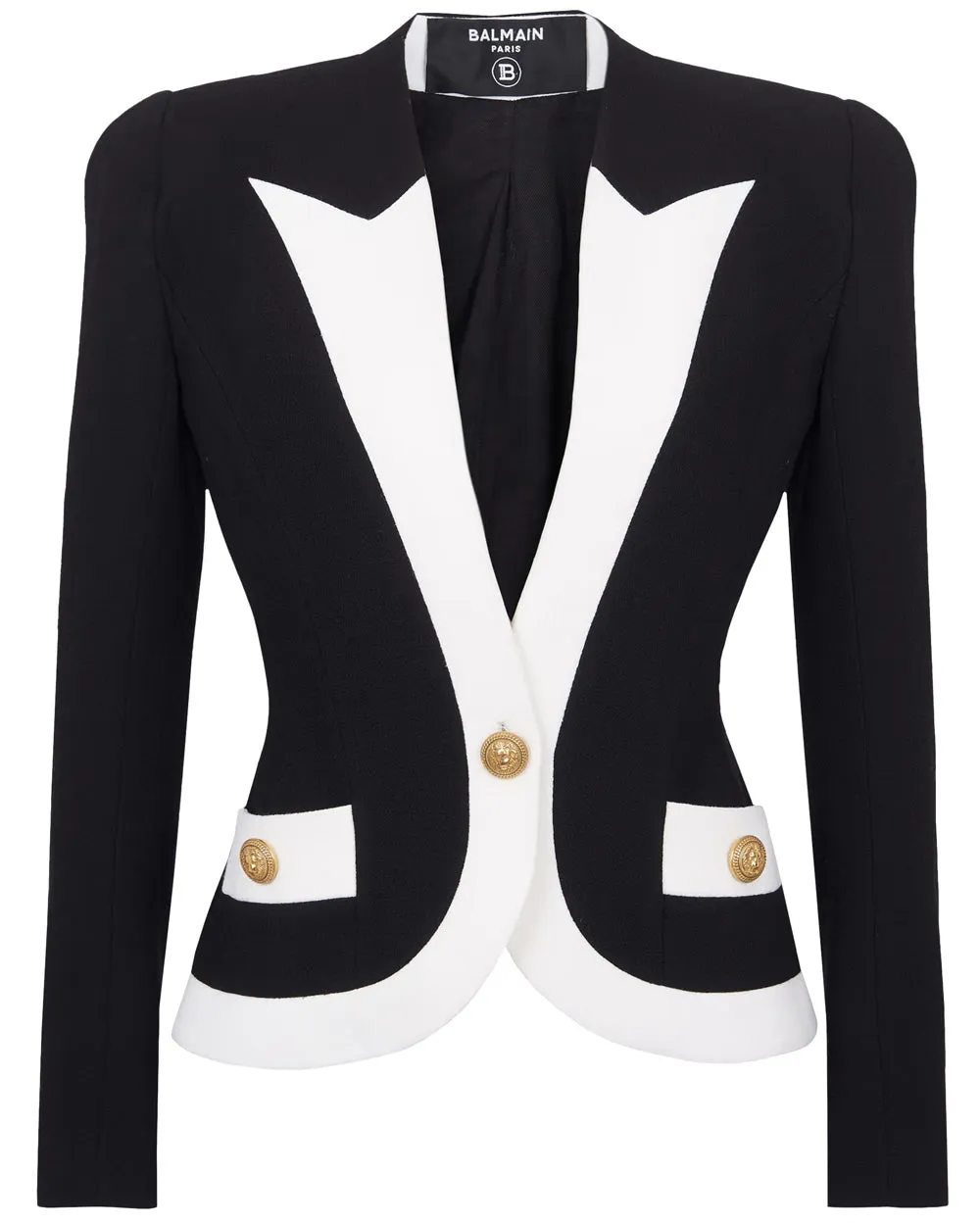 Black Two Tone Single Button Crepe Jacket