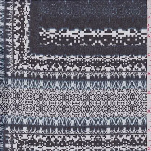 Black/White/Blue Tile Chiffon Fabric