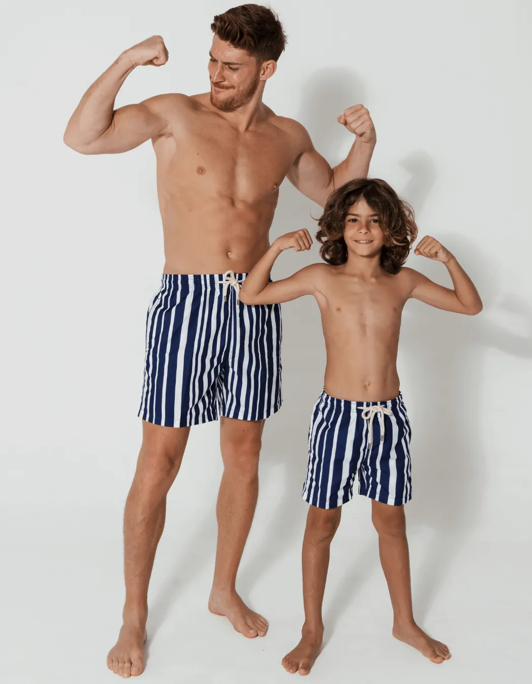 Blue & White Striped Mens Swim Shorts