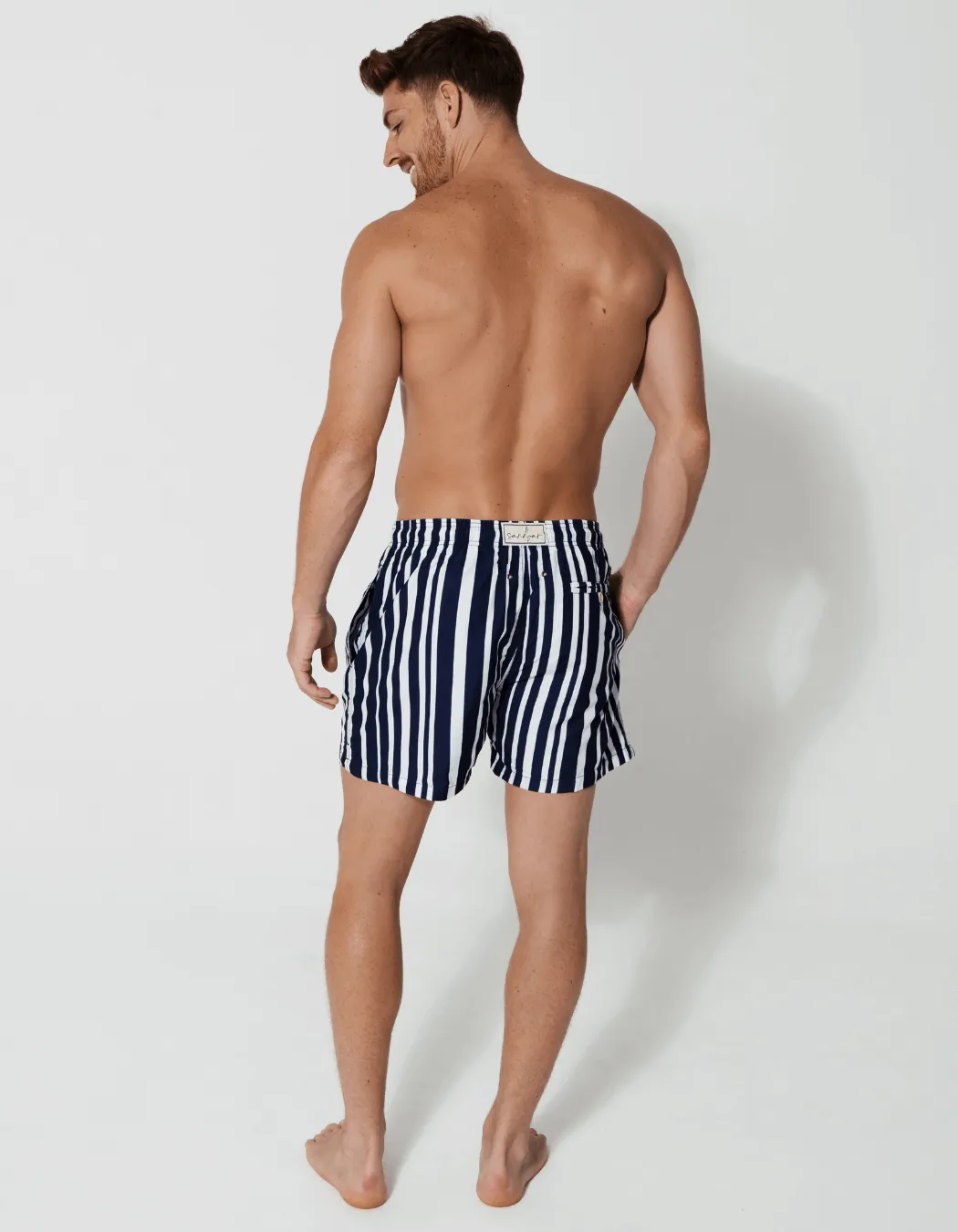 Blue & White Striped Mens Swim Shorts