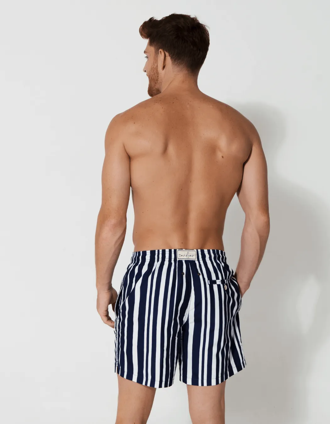 Blue & White Striped Mens Swim Shorts