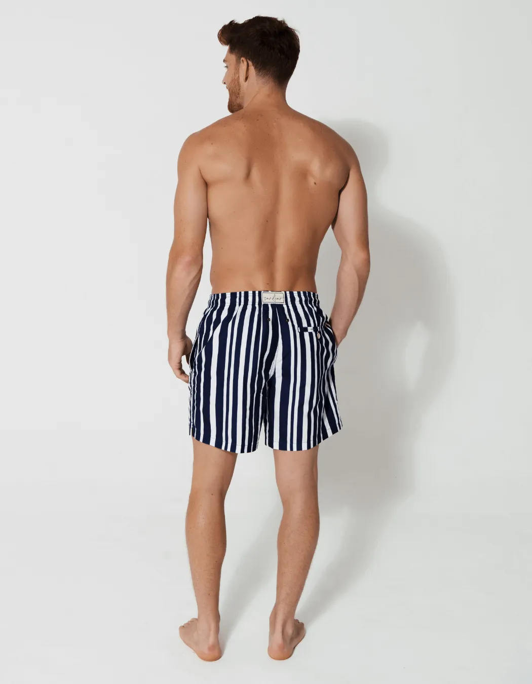 Blue & White Striped Mens Swim Shorts