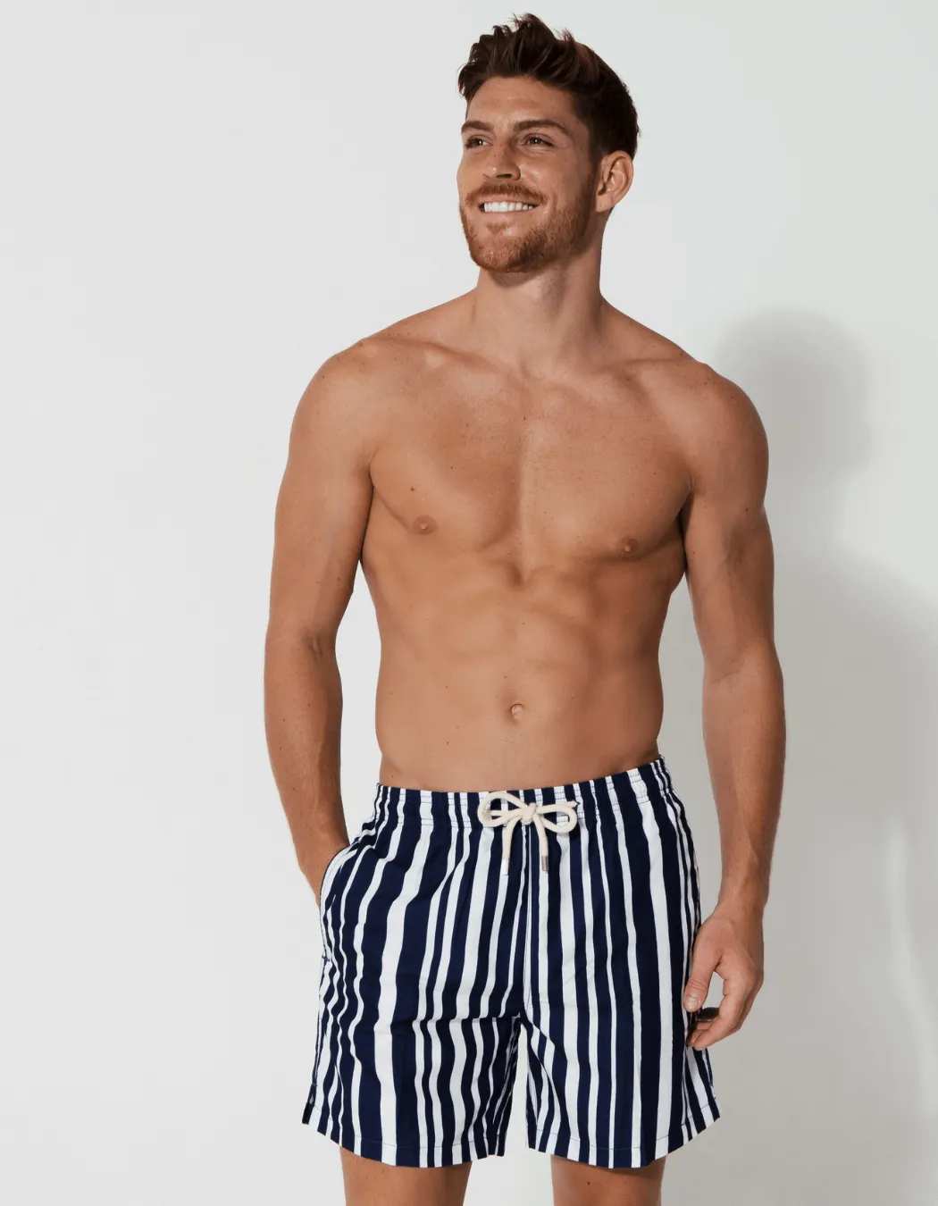 Blue & White Striped Mens Swim Shorts