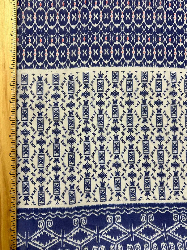 Blue and White Tribal Poly Print Chiffon Fabric