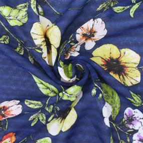 Blue-Green-Multi Floral Printed Poly Dobby Chiffon Woven Fabric