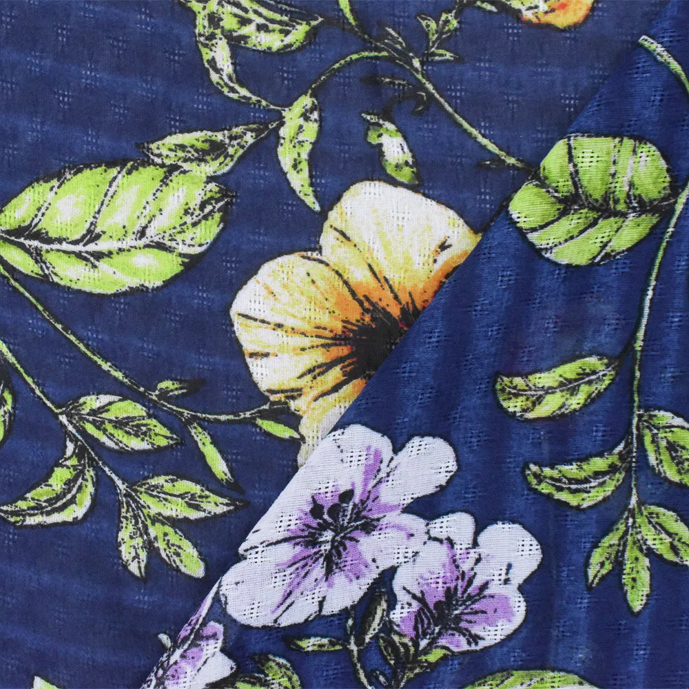 Blue-Green-Multi Floral Printed Poly Dobby Chiffon Woven Fabric