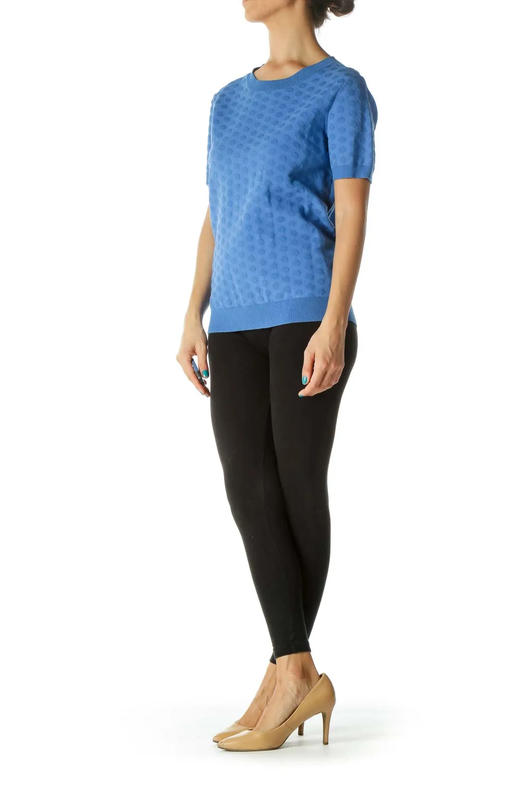 Blue Polka-Dot Knit Top