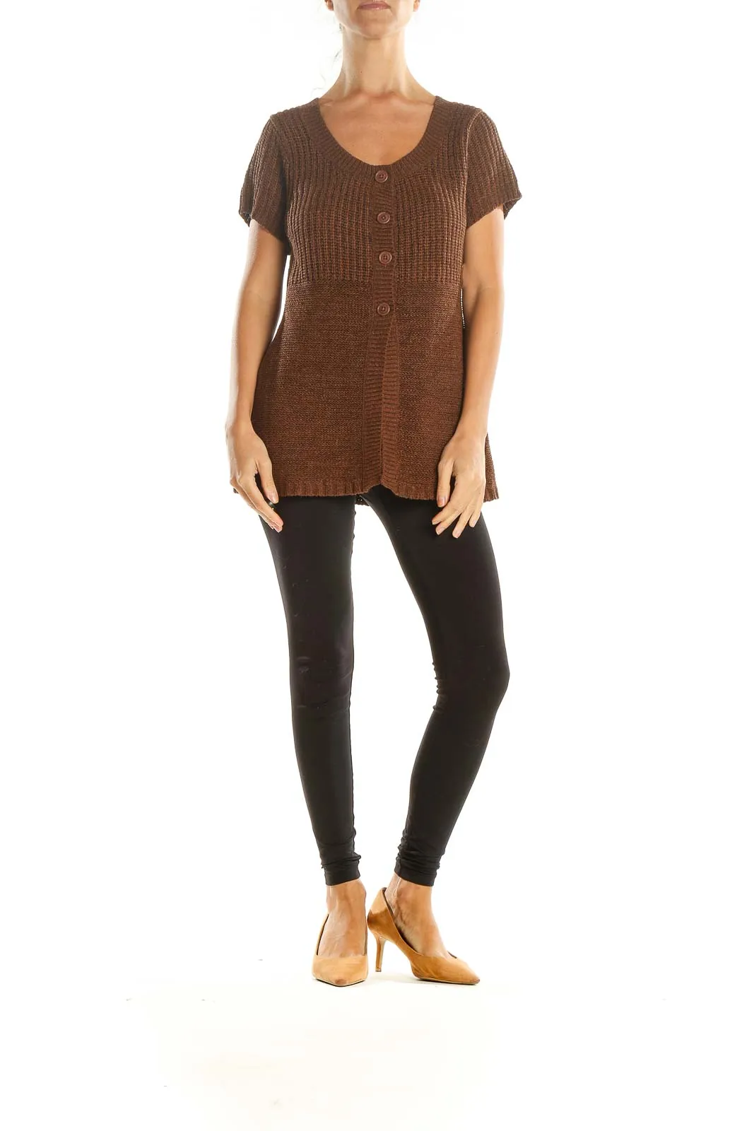 Brown Knit Bohemian Empire Waist Top