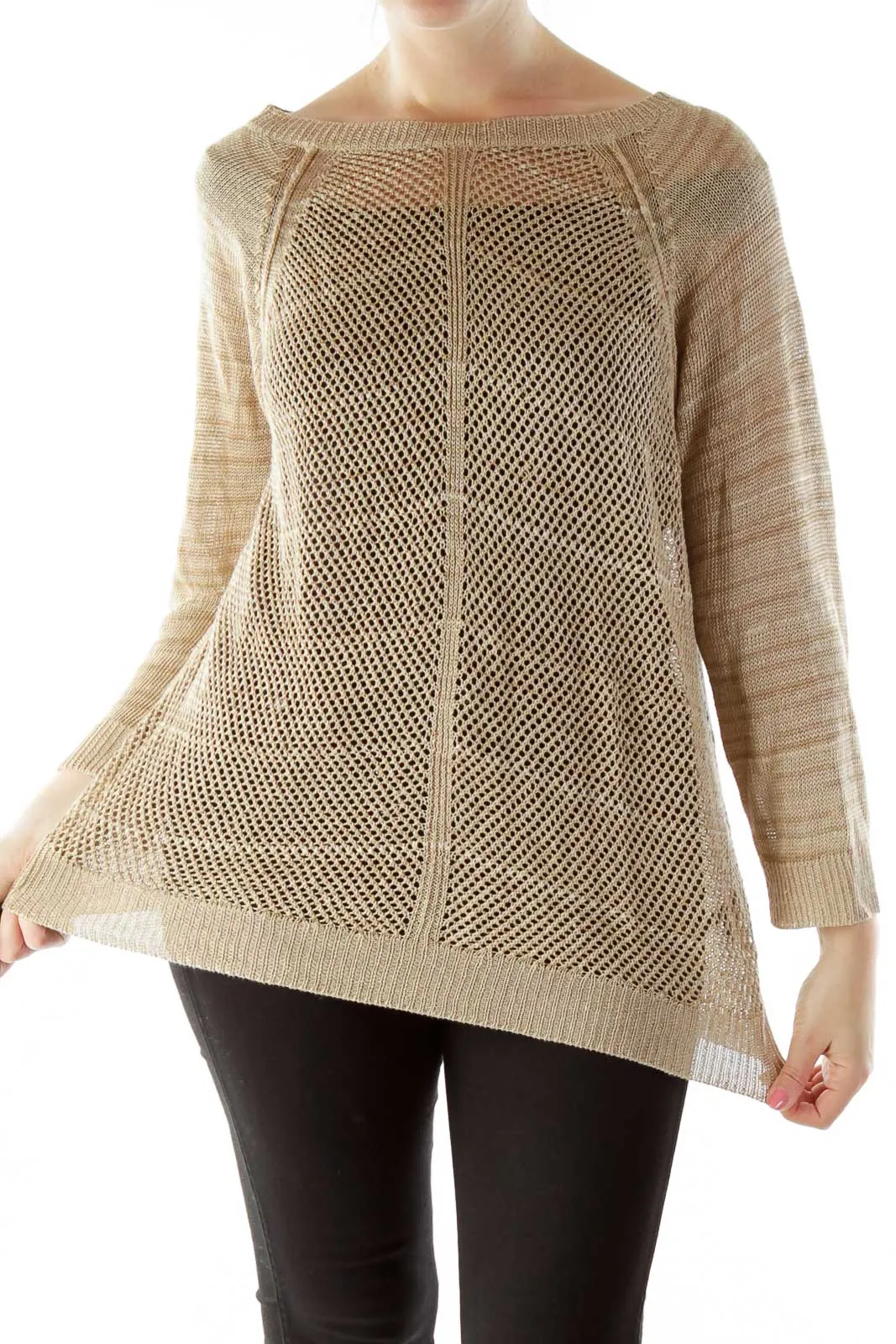 Brown See-Through Knit Top