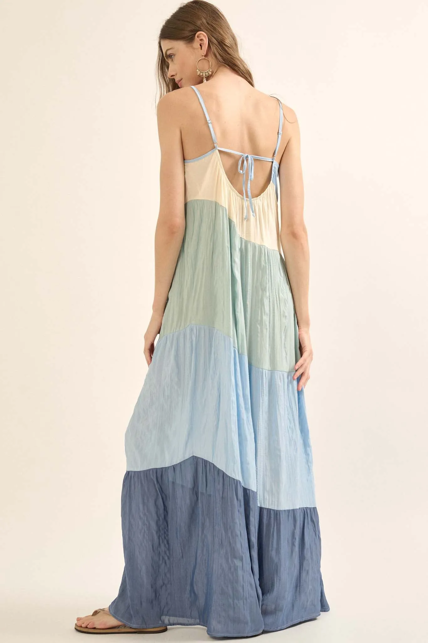 Buena Vista Colorblock Satin Tiered Maxi Dress