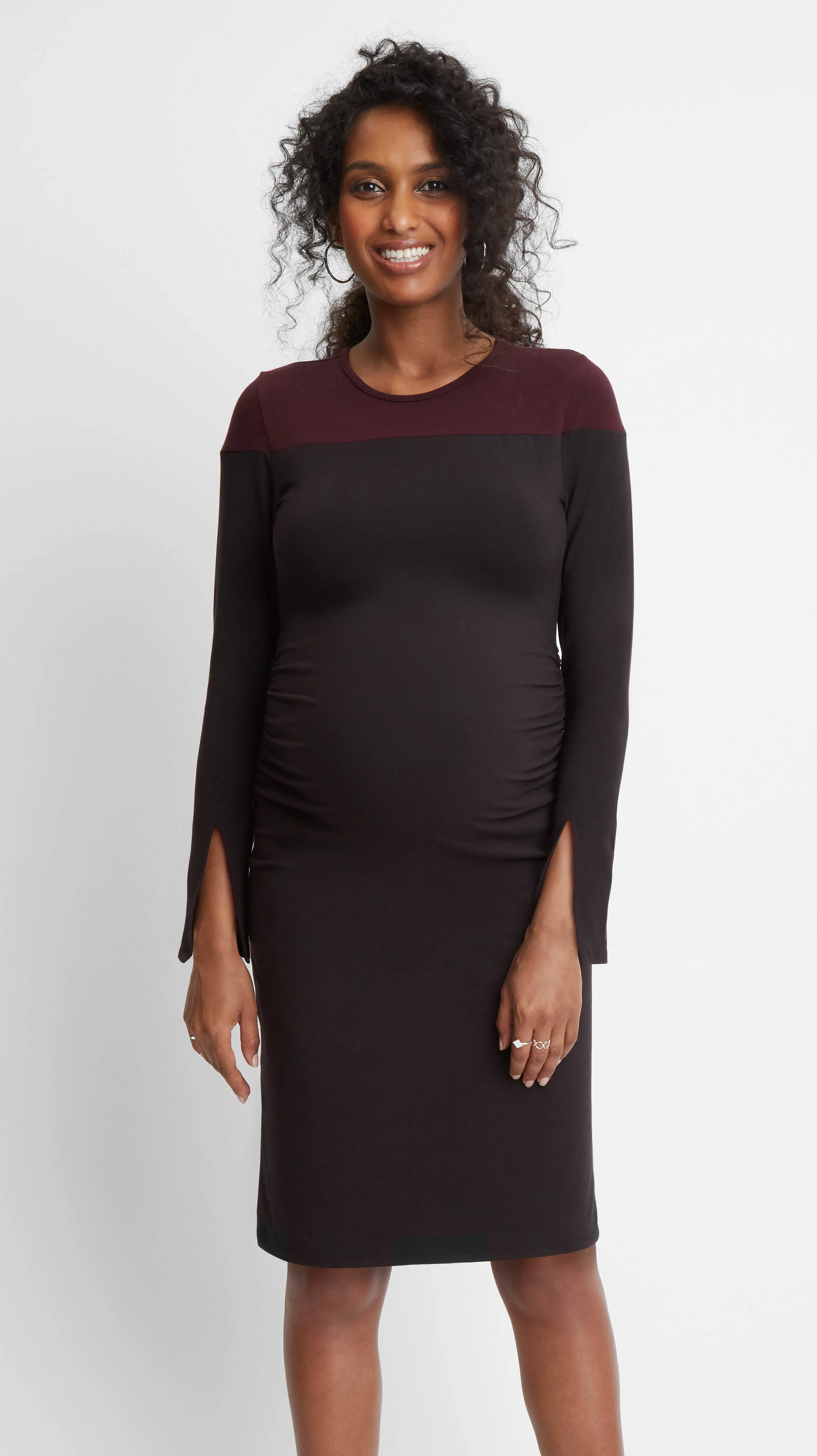 Colorblock Slit Sleeve Maternity Dress