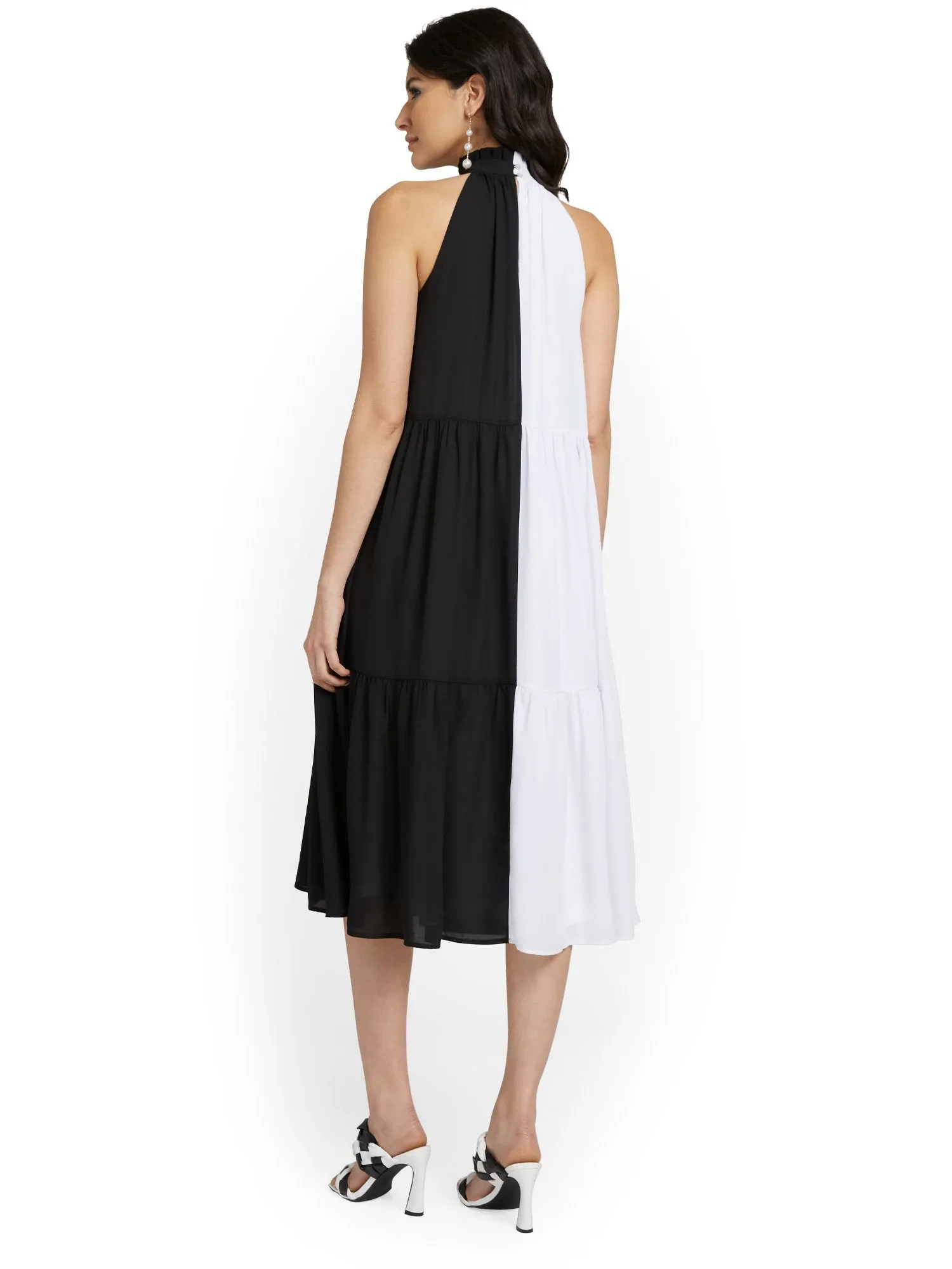 Colorblock Tiered Halterneck Dress