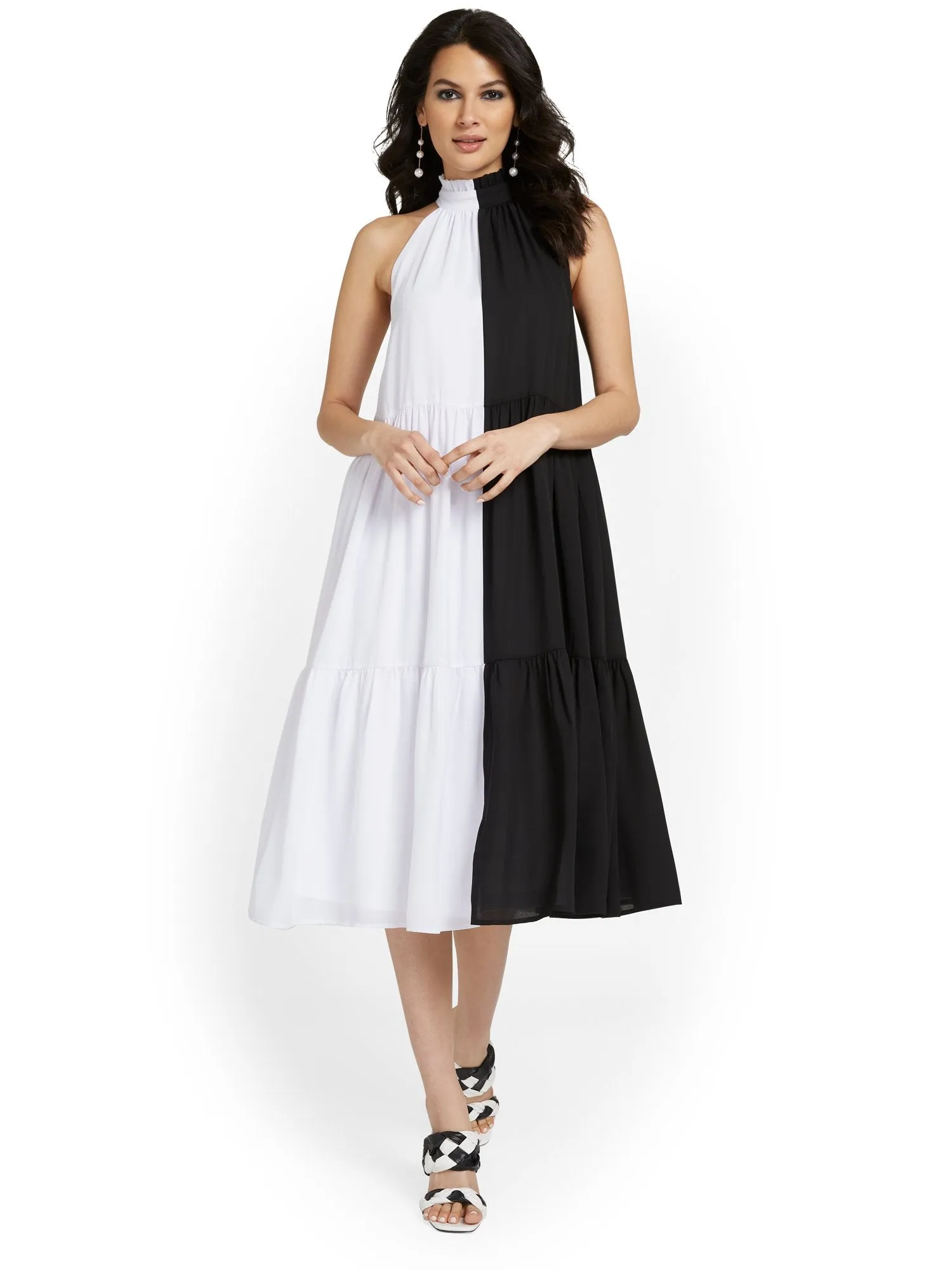 Colorblock Tiered Halterneck Dress