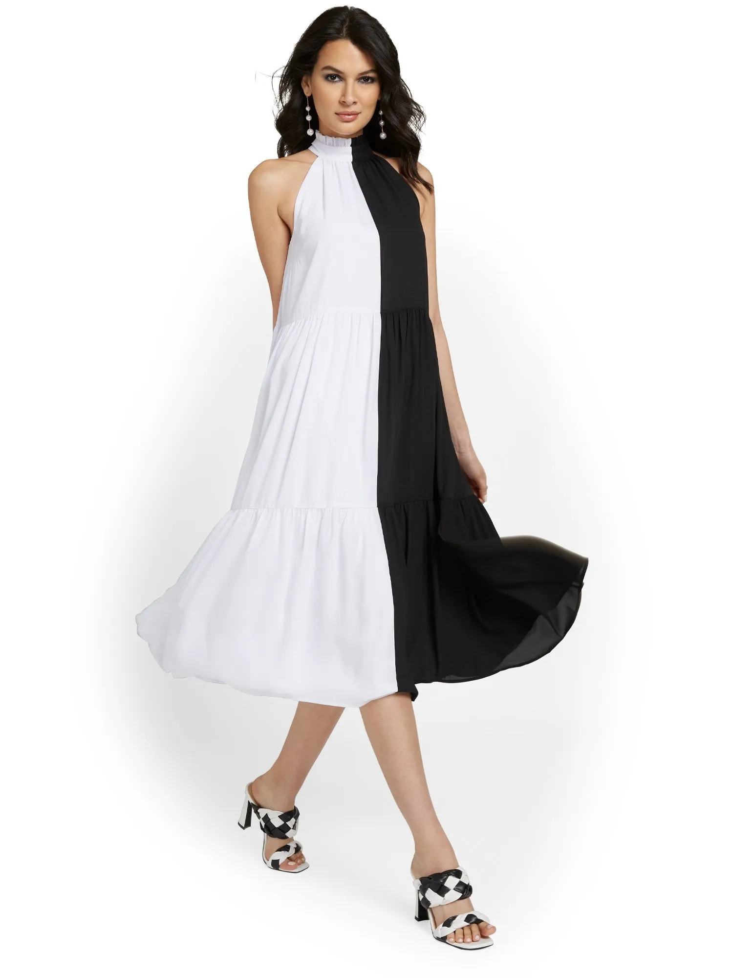 Colorblock Tiered Halterneck Dress