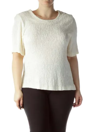 Cream Textured Knit Stretch Top