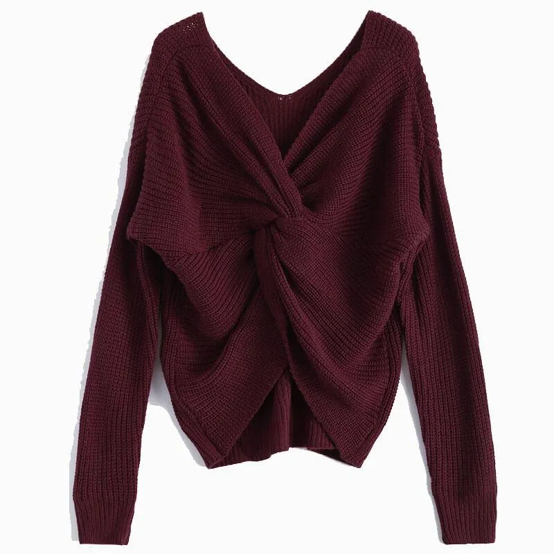 Crewneck Knit Open Back Pullover Sweater