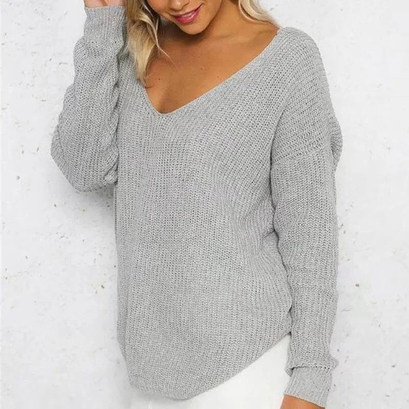 Crewneck Knit Open Back Pullover Sweater