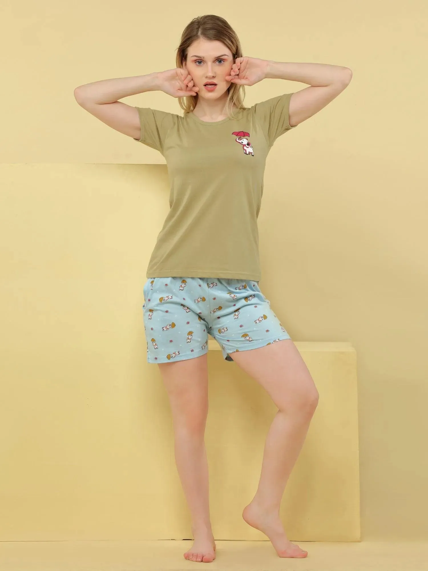 Cute Elephant Shorts Set