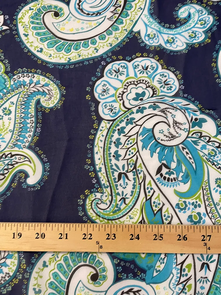 Dark Blue Multi Paisley Print Chiffon Fabric