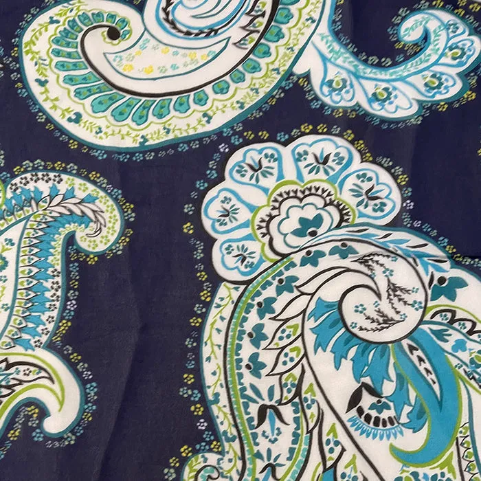 Dark Blue Multi Paisley Print Chiffon Fabric