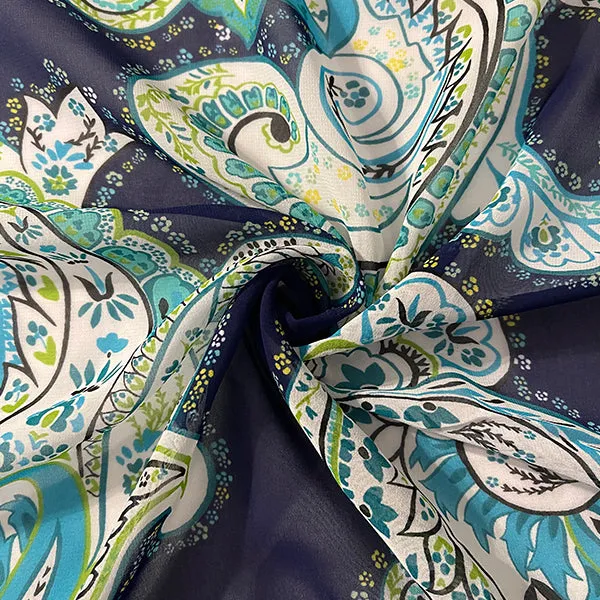 Dark Blue Multi Paisley Print Chiffon Fabric